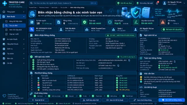 Cổng dược — Biên nhận bằng chứng có mã băm & dấu thời gian