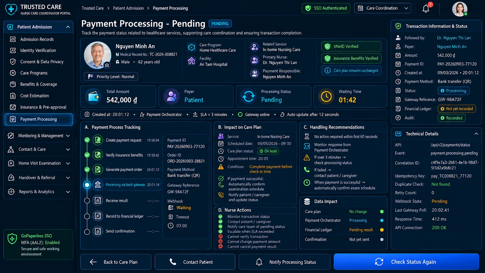 Nurse & Care Coordinator Portal — Payment Processing Pending