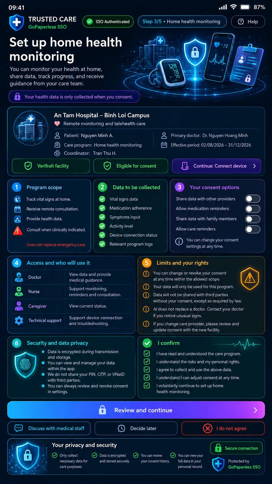 Patient App — Pat 03 Consent Home Health Dashboard